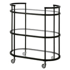Hudson&Canal Leif 30"W Oval Bar Cart - Blackened Bronze-Tabletop and shelves are made of durable tempered glass