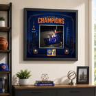 Frameworth New York Knicks 2026 Champions: OG Anunoby Game 4 Tip-In PhotoGlass Framed Photo - 22" W x 18" H - Blue-Photoglass graphics with licensed photo: An officially licensed 8x10 photograph is separately mounted and the surrounding artwork is printed in ultra high definition directly onto glass for vivid colour, deep blacks, and luminous depth