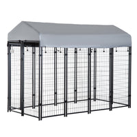 PawHut Outdoor Welded Wire Dog Kennel with Cover - 8' x 4' x 6' - Black/Silver-Heavy steel ensures durability and security for your pet 
