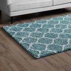 Modway Solvea Moroccan Trellis Shag Area Rug - 8 ft W x 10 ft L - Aqua Blue/Ivory-Gripping Jute Fabric Underside 