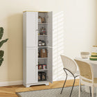 HOMCOM 72" H Tall Pantry Cabinet with 4 Doors - White-Two three-tier two doors cabinets enhance storage capacity 
