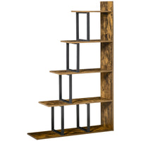 HOMCOM Industrial Style Bookcase Display Stand - Rustic Brown-A 5-tier ladder type shelf is more stable 