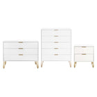 Manhattan Comfort DUMBO Modern Nightstand, Dresser Set and 5-Drawer Tall Dresser Set - White-Modern-Contemporary with a taste of Glam Bedroom Dresser Set. Includes 1 Standard Dresser, 1 Tall Dresser, and 1 Nightstand 2.0.