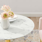 Modway Verne 28" Artificial Marble Dining Table - Gold White-Polished Gold Metal Pedestal Base