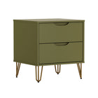Manhattan Comfort Avira 20" Mid-Century Modern 2-Drawer Nightstand - Olive Green-Minimalist drawer front with a discreet cutout handle for a seamless, modern appearance