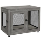 PawHut 37" L Pet Crate End Table with Water-Resistant Cushion and Double-Door - Grey-Softly water-resistant cushioned resting spot 