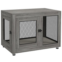 PawHut 37" L Pet Crate End Table with Water-Resistant Cushion and Double-Door - Grey-Softly water-resistant cushioned resting spot 