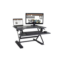 Victor High Rise Height Adjustable Standing Desk with Keyboard Tray (DCX710)-Ergonomic Design: Transform sany sit down desk into a sitting or standing desk. Raise and lower workstation by lightly squeezing the ergonomic levers