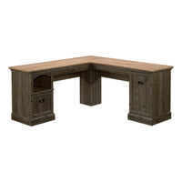 Sauder Sonnet Springs L-Desk - Pebble Pine-Flip-down molding reveals slide-out keyboard/mouse shelf