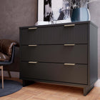 Manhattan Comfort Granville 37.8" Modern Dresser - Dark Grey-Includes 3 Full Extension Drawers with Top Drawer Designed in Vertical Textured Ribbed Lines Made from Solid Wood.