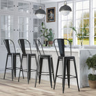 HOMCOM Industrial Bar Stools with Removable Back and Metal Frame - Black - 4 Pack-Made of powder-coated metal frame for strength
