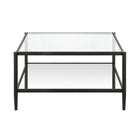 Hudson&Canal Hera 32"W Square Coffee Table with Mirror Shelf - Blackened Bronze-Features a tempered glass top and mirrored shelf