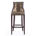 Manhattan Comfort Fifth Avenue 19" Traditional Faux Leather Upholstered Bar Stool - Bronze and Walnut - 3 Pack-Includes Footrest Base