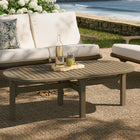 Modway Saratoga Oval Outdoor Patio Teak Wood Coffee Table - Weathered Grey-Weather-Resistant Water-Based Finish