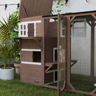PawHut 76" L Outdoor Wooden Catio Walk-in Cat House with Jump Platforms - Brown-Constructed of solid fir wood and galvanized steel wire mesh for stability 