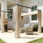 Outsunny Retractable Pergola Canopy with Sidewalls - 10' x 10' - Beige-Garden shelter curtains offer shade and privacy whenever you need it 