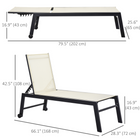 Outsunny Patio Chaise Lounge Chair with 5-Position Backrest - White-Features 2 wheels to move around easily