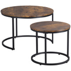 HOMCOM 29" Round Nesting Tables with Metal Frame - Rustic Brown - 2 Pack-Includes two coffee tables, a perfect addition to your home