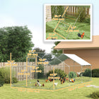 PawHut Large Metal Chicken Run with Cover for 18-24 Chickens - 9.8' x 19.7' x 6.4' - Silver-Galvanized steel and plastic-coated mesh offer lasting protection 