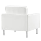 Modway Loft Tufted Vegan Leather Armchair - Silver White-Non-Marking Foot Caps
