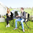 Outsunny Folding Camping Chairs with Cup Holder, Padded Camping Chairs for Outdoor Events - Cream-Cup holder keeps beverages easily accessible
