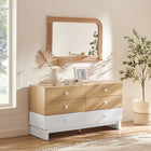 Modway Nolia 6-Drawer Color Block Dresser - Oak White-Round Wood Knob Handles