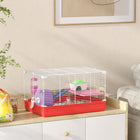 PawHut 18.5'' Hamster Cage with Exercise Wheel and Water Bottle Dishes - Red-The front door allows you access to your hamster easily