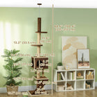 PawHut 89" - 100" Floor-To-Ceiling Cat Tree - Brown-Features multiple jumping platforms and 3-steps for playful climbing 