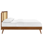 Modway Kelsea Cane and Wood Full Platform Bed with Splayed Legs - Walnut-Assembly Required