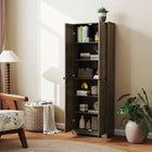 HOMCOM 67" H Farmhouse Pantry Cabinet - Distressed Grey-Includes four shelves with three adjustable levels for organization 