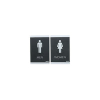 Headline Sign Century Series ADA Signs, Men/Women Combo Pack-Contemporary-look silver-on-black design with raised pictograms and Braille messaging
