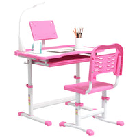 Qaba Kids Height Adjustable Writing Desk and Chair Set - Pink-The height of table and chair is adjustable 