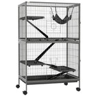 PawHut 50" H 5-Tier Deluxe Rolling Small Animal Cage - Grey-Ideal for a variety of small animals including pet mink, chinchilla, small cat and other similar sized small pets 