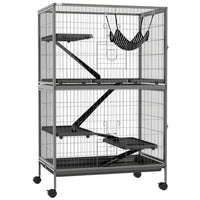PawHut 50" H 5-Tier Deluxe Rolling Small Animal Cage - Grey-Ideal for a variety of small animals including pet mink, chinchilla, small cat and other similar sized small pets 