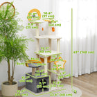 PawHut 63" Star and Moon Themed Cat Tree Tower - Beige-Stable particleboard and sisal with double base prevent tipping 