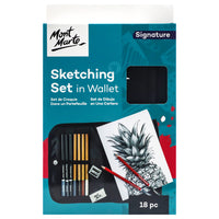 Mont Marte Signature MMGS0057 Sketching 18-Piece Set - Graphite/Charcoal-A compact soft case or wallet keeps sketching essentials together, making this set ideal for travel, classes and outdoor drawing