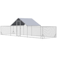 PawHut Large Outdoor Chicken Run for 12-14 Chickens - 23' x 6.6' x 6.4' - Silver-Shady roof keeps pets cool, dry, comfortable, and protected from the rain and UV rays 
