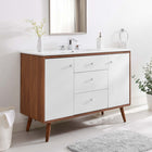 Modway Transmit 48" Single Sink Bathroom Vanity - Walnut/White-Dual Soft-Close Doors