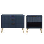 Manhattan Comfort DUMBO Modern 1-Drawer Nightstand and 3-Drawer Dresser Set - Midnight Blue-Modern-Contemporary with a taste of Glam Bedroom Dresser Set. Includes 1 Standard Dresser and 1 Nightstand 1.0.