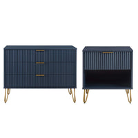Manhattan Comfort DUMBO Modern 1-Drawer Nightstand and 3-Drawer Dresser Set - Midnight Blue-Modern-Contemporary with a taste of Glam Bedroom Dresser Set. Includes 1 Standard Dresser and 1 Nightstand 1.0.