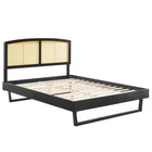 Modway Sierra Cane and Wood Full Platform Bed with Angular Legs - Black-Full Platform Bed Frame