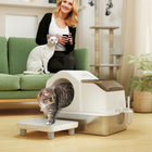PawHut Extra Large Stainless Steel High Sided Cat Litter Box-Flip-front cover and stainless steel make cleaning easy 