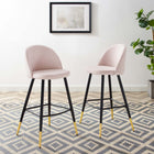Modway Cordial Performance Velvet Bar Stools - Pink - Set of 2-Performance Velvet Upholstery