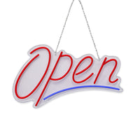 Futech Indoor Open Sign - 24" x 13" - Red/Blue Neon-Bright, Steady LED Illumination: Constant light output clearly signals your business is open, making it easy for customers to spot your storefront at a glance.