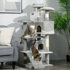 PawHut 53" Large Condo Cat Tree Tower - Grey-2 Condos and 3 perches for your cat to scratch, sleep, play or purr on 