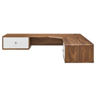 Modway Transmit 55" Wall Mount Corner Wood Office Desk - Walnut White-Cable Management Hole