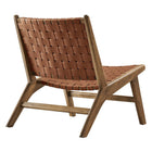 Modway Saoirse Leather Wood Accent Lounge Chair - Walnut Brown-Assembly Required