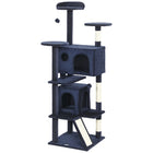 PawHut 63" H Cat Tree with Two Cat Condos - Dark Blue-Activity play center keeps cats entertained and active 