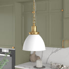 Hudson&Canal Elodie 8" Wide Pendant with Metal Shade - Matte White/Brass/Matte White-Handcrafted matte white and brass finishes are applied to the round metal base