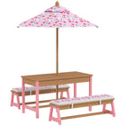 Qaba Kids Wooden Picnic Table with Removable Umbrella - Pink-Table set seats four children for face-to-face interaction